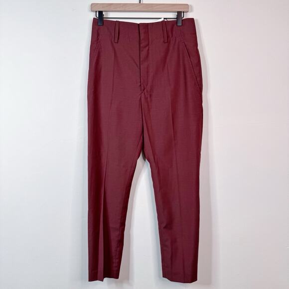 Isabel Marant Noah Trousers Burgundy Wool High Rise Tapered Leg Size 4 Classic - Picture 1 of 11